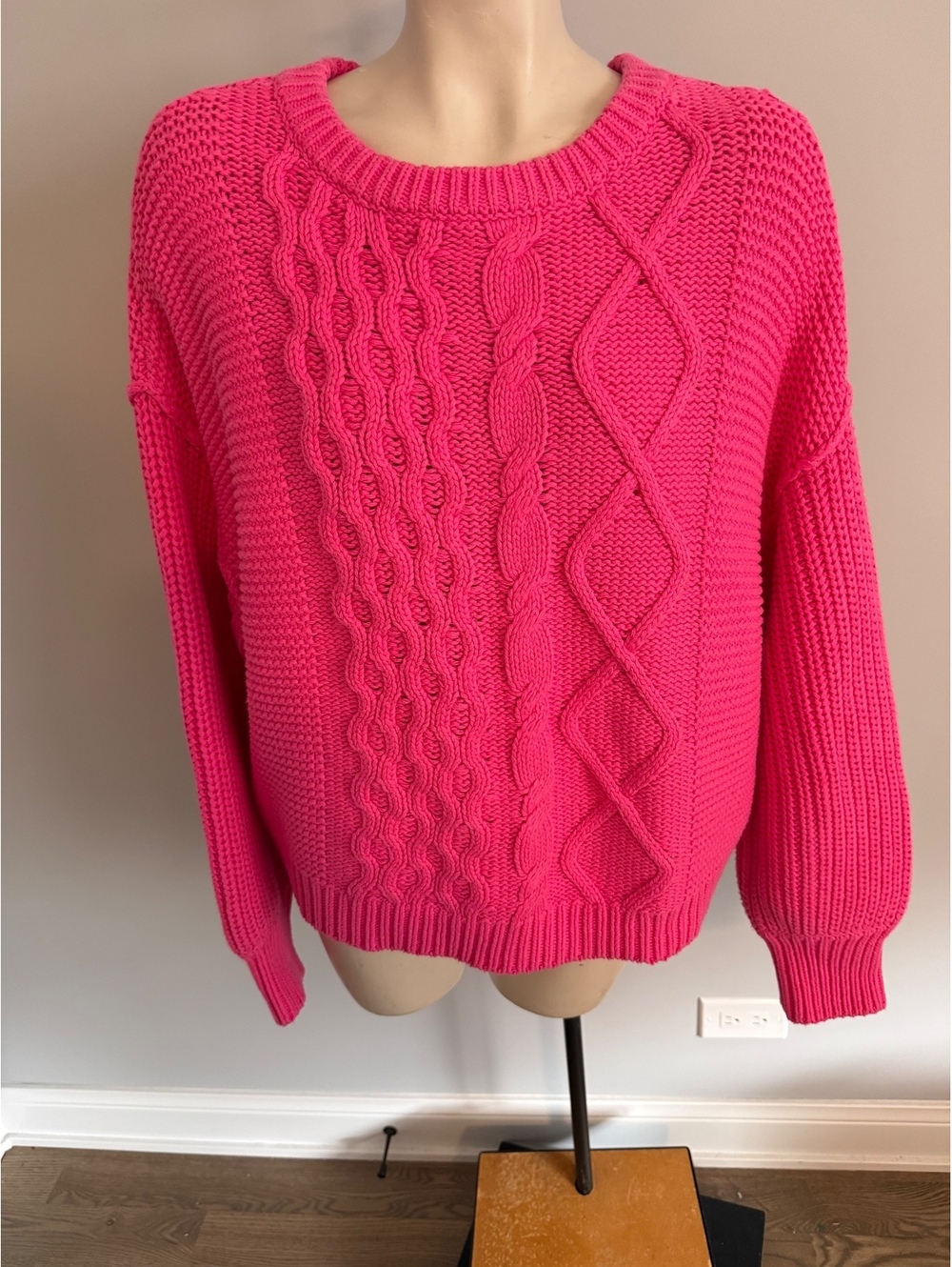 Free‎ People Women's Pink Cable Knit Crew Neck Sweater
